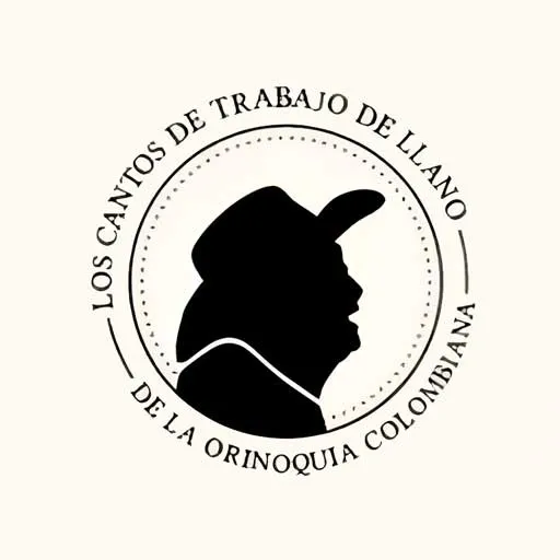 Sello circular con la silueta negra de un hombre con sombrero llanero y el texto «Los cantos de trabajo de llano de la Orinoquia colombiana».