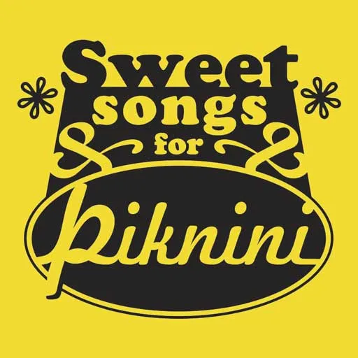 Logotipo amarillo y negro con el texto «Sweet songs for Piknini» en letras decorativas.